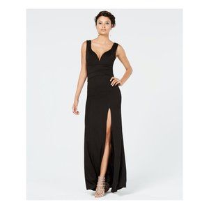 EMERALD SUNDAE Womens XS Solid Black Maxi Dress Prom Gown Formal